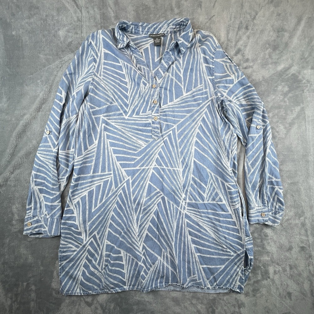 Chelsea And Theodore Women's Top Blue White Stripes Shirt XL